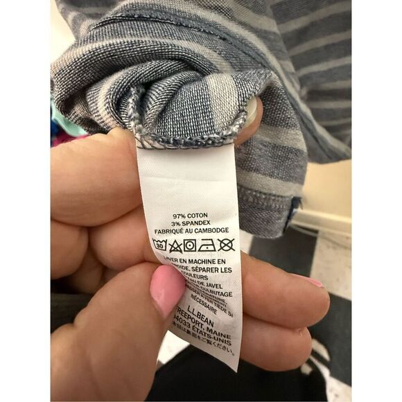 LL Bean 510023 XL Mens Cotton Stretch Polo Grey/White Stripe - Picture 4 of 4